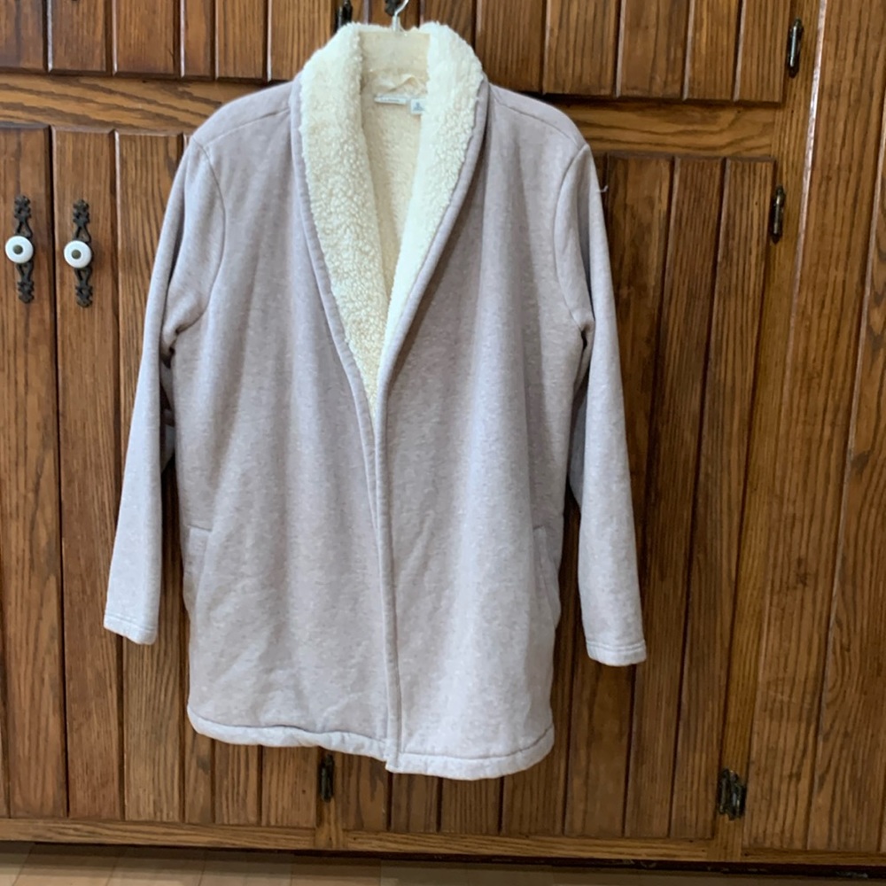 LLBean women’s Fleece lined Cardigan Jacket Size XL  Gray&Creme color fleece